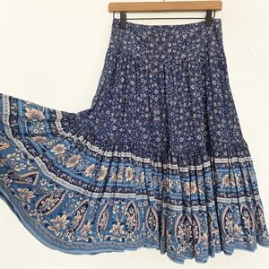 Natural Life Boho Floral Blue Pleated Skirt, M